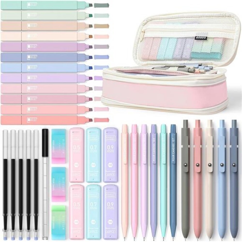 Four Candies 39 PCS Aesthetic School Supplies with Cute Pen Case,‎ 5 Black Ink